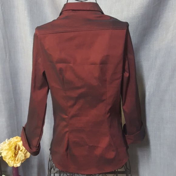 Deep Red Dress Button Front Top - Picture 3 of 4